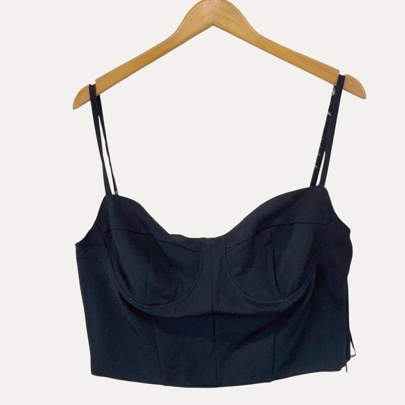 Zara Tops - Zara Bustier Crop Top L Black Rhinestone Chain Back Corset Glam Night Out